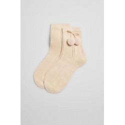 Meias Curtas com Pompom Bege