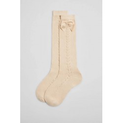 Meias Altas com Laço Bege